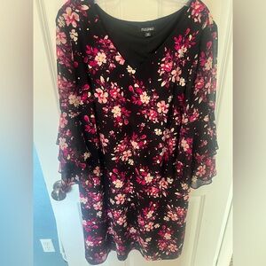 Roz & Ali Black Dress with Pink Floral Design